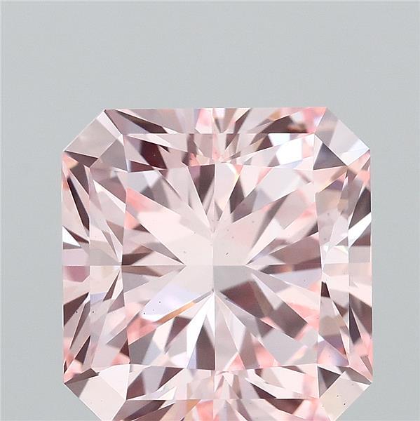 3.02 Carat Radiant Lab Grown Diamond, Fancy Intense Pink Color, VS1 Clarity