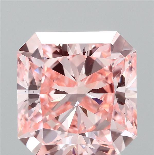 2.96 Carat Radiant Lab Grown Diamond, Fancy Vivid Pink Color, VS2 Clarity