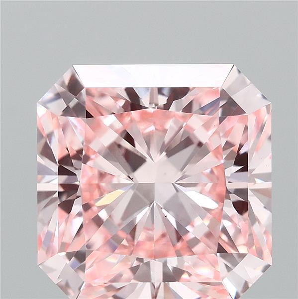 2.84 Carat Radiant Lab Grown Diamond, Fancy Vivid Pink Color, VS1 Clarity