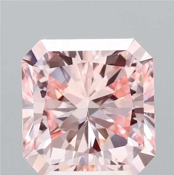 2.80 Carat Radiant Lab Grown Diamond, Fancy Vivid Pink Color, VVS2 Clarity