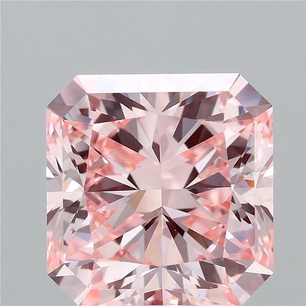 3.06 Carat Radiant Lab Grown Diamond, Fancy Intense Pink Color, VS1 Clarity