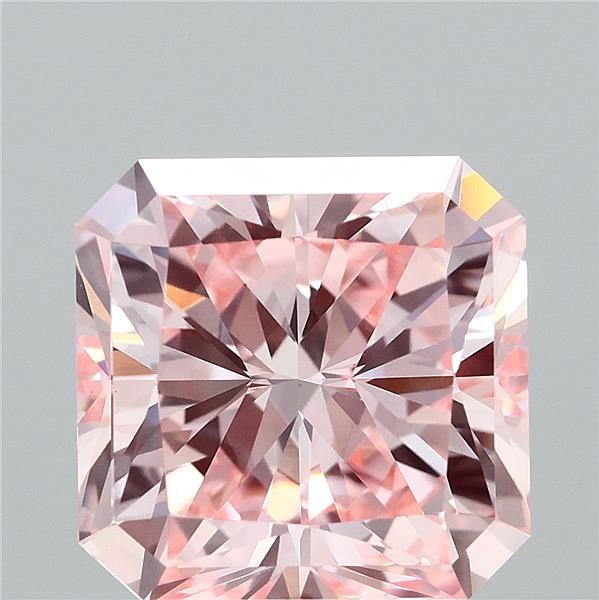3.02 Carat Radiant Lab Grown Diamond, Fancy Intense Pink Color, VVS2 Clarity