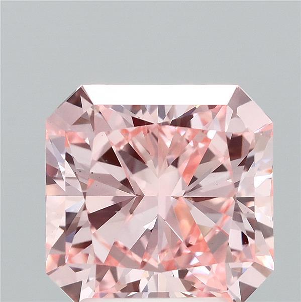 2.93 Carat Radiant Lab Grown Diamond, Fancy Intense Pink Color, VS1 Clarity