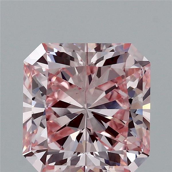 3.00 Carat Radiant Lab Grown Diamond, Fancy Intense Pink Color, VS1 Clarity