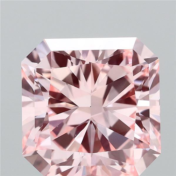 3.30 Carat Radiant Lab Grown Diamond, Fancy Intense Pink Color, VS1 Clarity