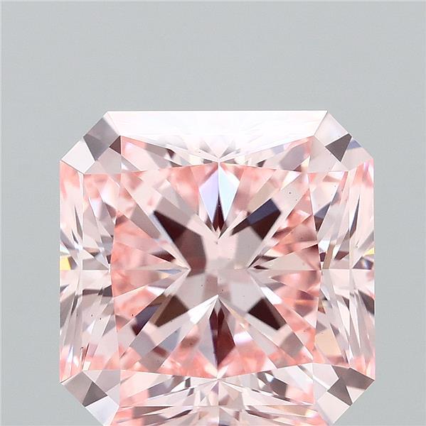 3.05 Carat Radiant Lab Grown Diamond, Fancy Intense Pink Color, VS1 Clarity