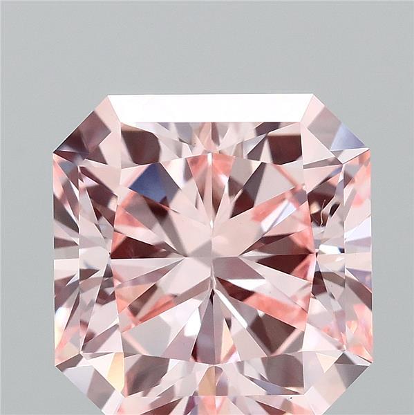 2.69 Carat Radiant Lab Grown Diamond, Fancy Intense Pink Color, VS1 Clarity