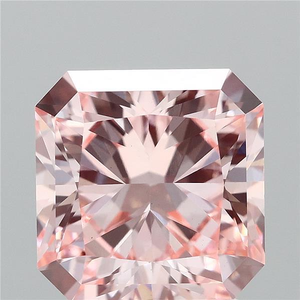 2.74 Carat Radiant Lab Grown Diamond, Fancy Intense Pink Color, VS1 Clarity