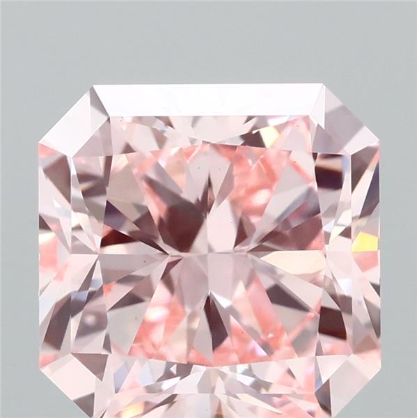 2.52 Carat Radiant Lab Grown Diamond, Fancy Intense Pink Color, VS1 Clarity