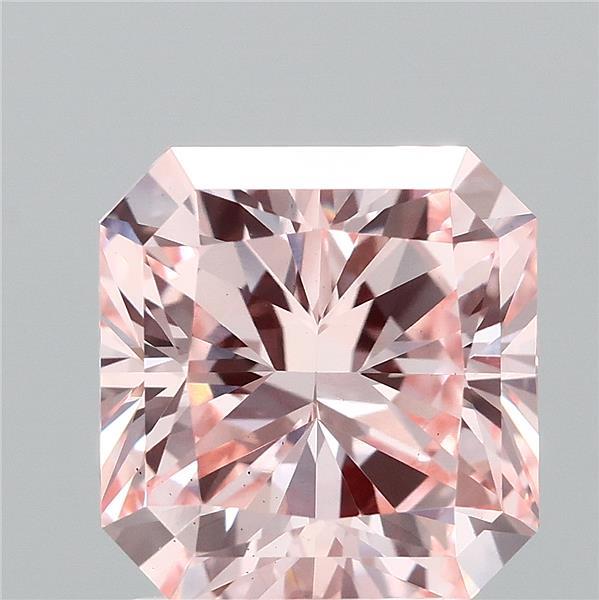 2.54 Carat Radiant Lab Grown Diamond, Fancy Intense Pink Color, VS1 Clarity