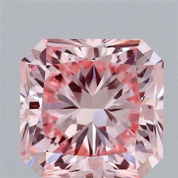 3.04 Carat Radiant Lab Grown Diamond, Fancy Intense Pink Color, VS2 Clarity