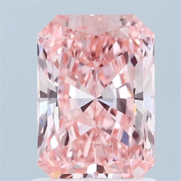 1.32 Carat Radiant Lab Grown Diamond, Fancy Vivid Pink Color, VVS2 Clarity