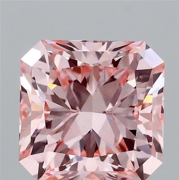 3.00 Carat Radiant Lab Grown Diamond, Fancy Vivid Pink Color, VS2 Clarity