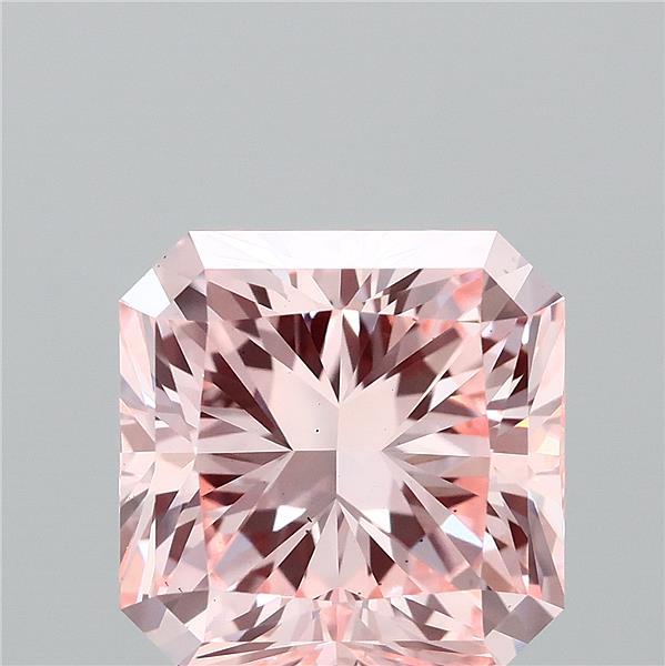 2.59 Carat Radiant Lab Grown Diamond, Fancy Vivid Pink Color, VS1 Clarity