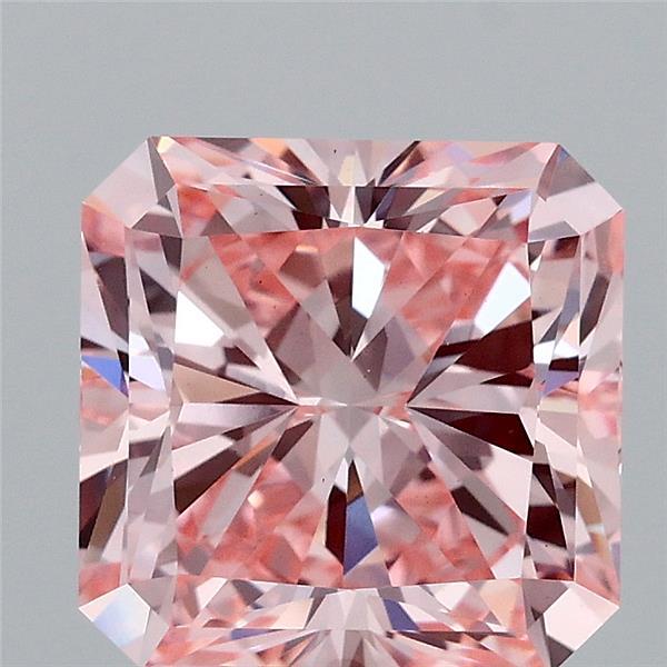 3.00 Carat Radiant Lab Grown Diamond, Fancy Vivid Pink Color, VS1 Clarity