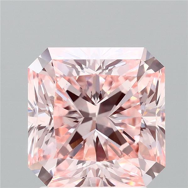 2.55 Carat Radiant Lab Grown Diamond, Fancy Vivid Pink Color, VS1 Clarity