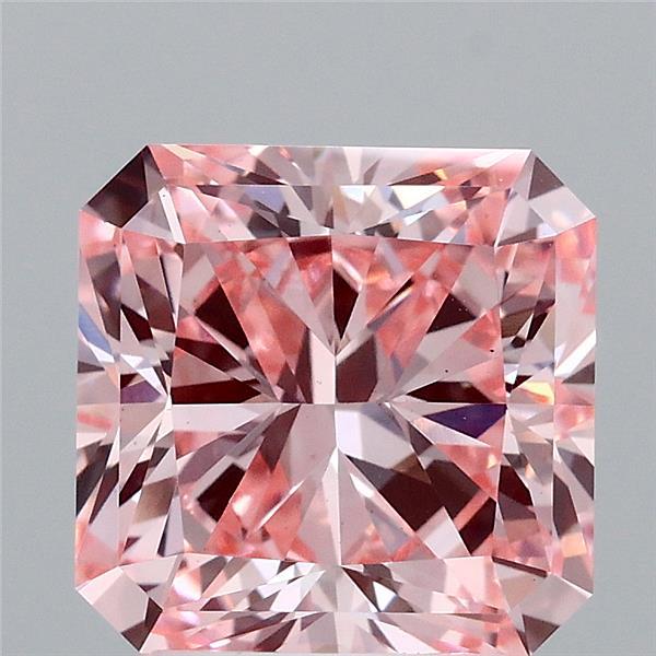 3.17 Carat Radiant Lab Grown Diamond, Fancy Intense Pink Color, VS1 Clarity