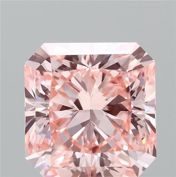 2.57 Carat Radiant Lab Grown Diamond, Fancy Vivid Pink Color, VS1 Clarity
