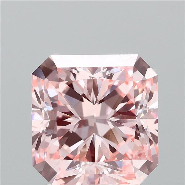 3.01 Carat Radiant Lab Grown Diamond, Fancy Vivid Pink Color, VVS2 Clarity
