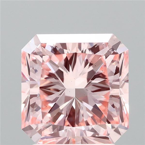 2.65 Carat Radiant Lab Grown Diamond, Fancy Vivid Pink Color, VS2 Clarity