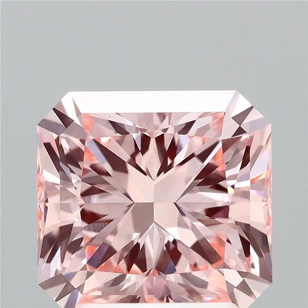 2.52 Carat Radiant Lab Grown Diamond, Fancy Vivid Pink Color, VS1 Clarity