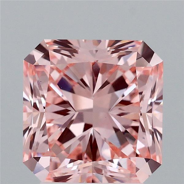 3.08 Carat Radiant Lab Grown Diamond, Fancy Intense Pink Color, VS1 Clarity