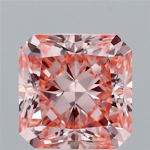 3.02 Carat Radiant Lab Grown Diamond, Fancy Intense Orangy Pink Color, VS1 Clarity