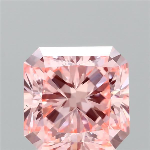 2.09 Carat Radiant Lab Grown Diamond, Fancy Vivid Pink Color, VS1 Clarity