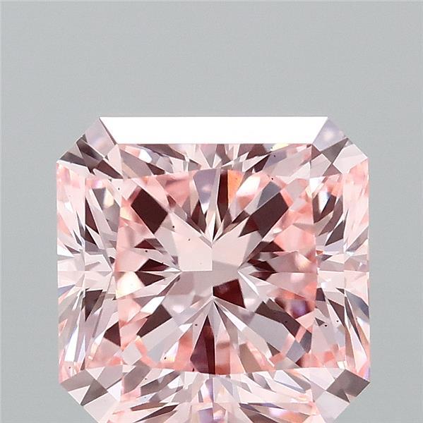 3.10 Carat Radiant Lab Grown Diamond, Fancy Intense Pink Color, VS2 Clarity