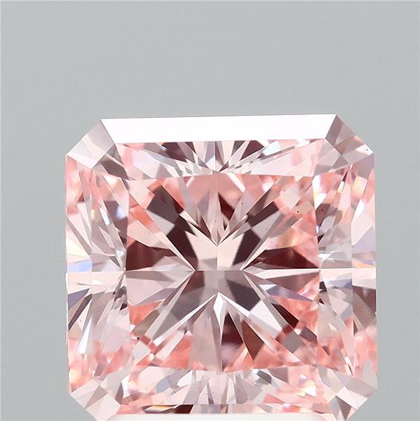 2.54 Carat Radiant Lab Grown Diamond, Fancy Intense Pink Color, VS1 Clarity