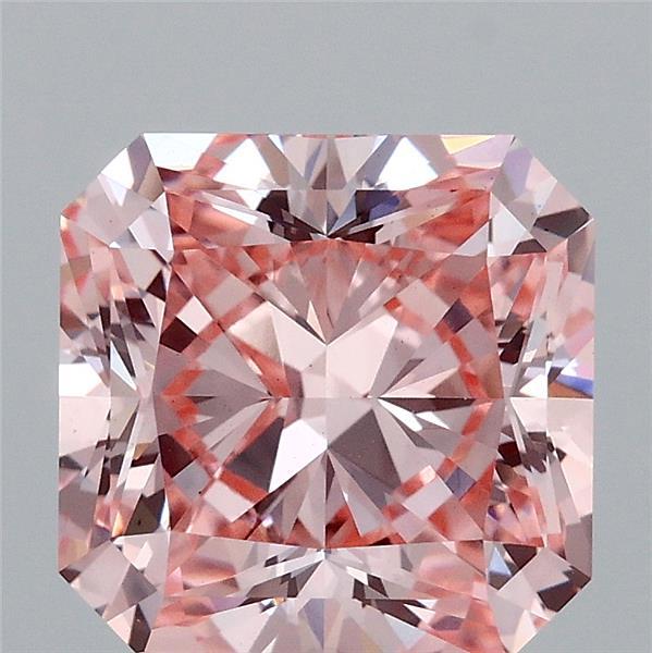 3.09 Carat Radiant Lab Grown Diamond, Fancy Vivid Pink Color, VS1 Clarity