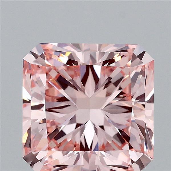 3.01 Carat Radiant Lab Grown Diamond, Fancy Intense Pink Color, VS1 Clarity