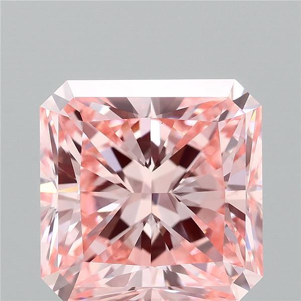 2.52 Carat Radiant Lab Grown Diamond, Fancy Vivid Pink Color, VS1 Clarity