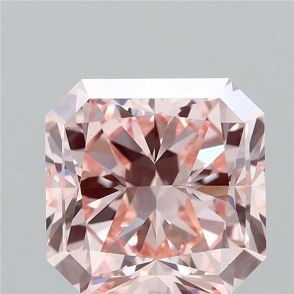 3.01 Carat Radiant Lab Grown Diamond, Fancy Intense Pink Color, VS1 Clarity