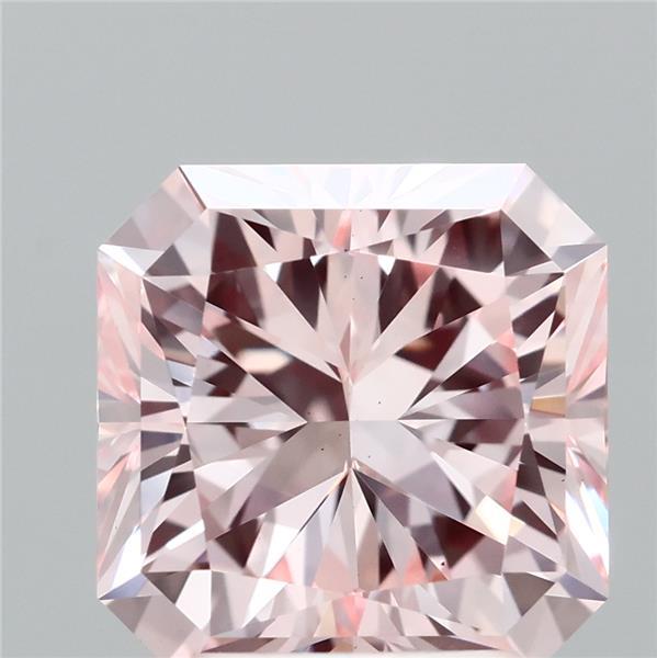 2.85 Carat Radiant Lab Grown Diamond, Fancy Intense Pink Color, VS2 Clarity