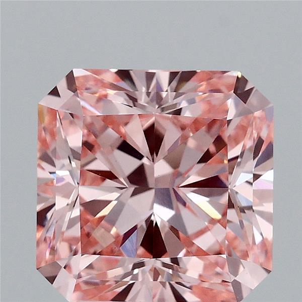 3.05 Carat Radiant Lab Grown Diamond, Fancy Intense Pink Color, VS1 Clarity