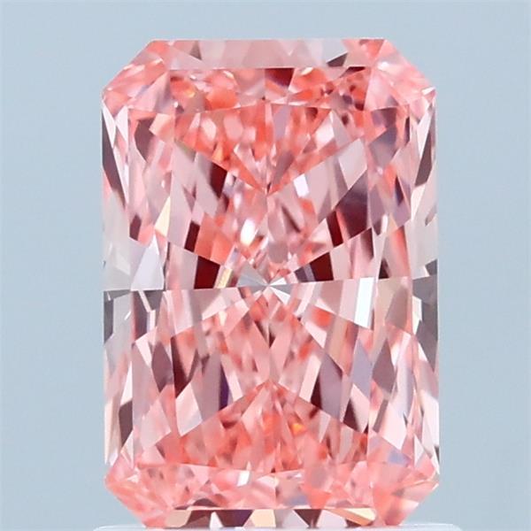 1.23 Carat Radiant Lab Grown Diamond, Fancy Vivid Pink Color, VVS2 Clarity
