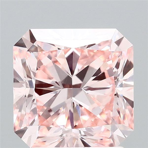 2.45 Carat Radiant Lab Grown Diamond, Fancy Intense Pink Color, VVS2 Clarity