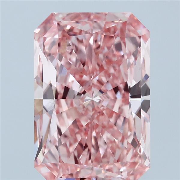 4.07 Carat Radiant Lab Grown Diamond, Fancy Vivid Pink Color, VS1 Clarity