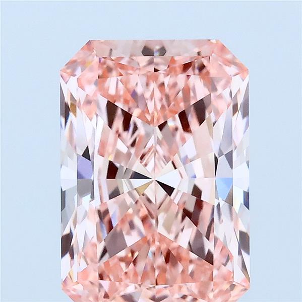 2.74 Carat Radiant Lab Grown Diamond, Fancy Vivid Pink Color, VVS2 Clarity