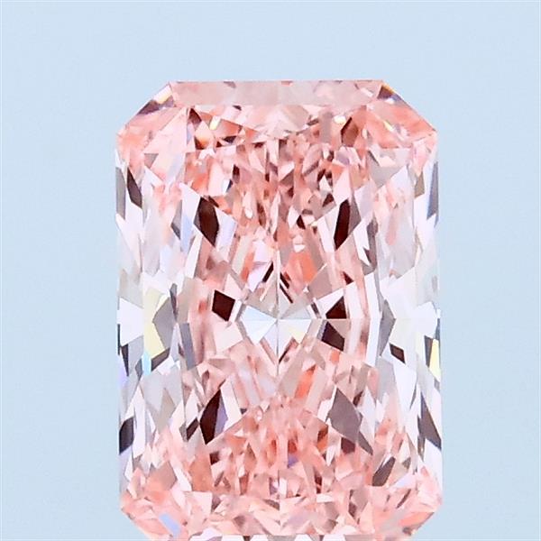1.04 Carat Radiant Lab Grown Diamond, Fancy Vivid Pink Color, VVS2 Clarity