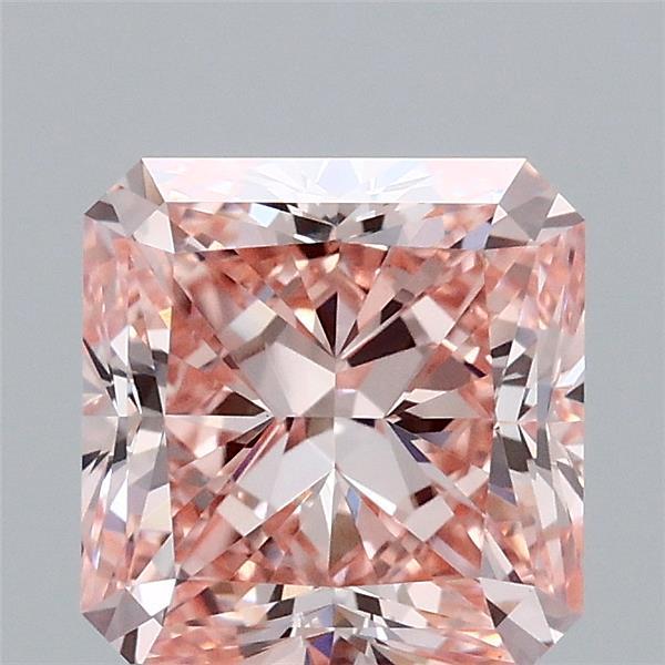 2.05 Carat Radiant Lab Grown Diamond, Fancy Intense Orange Pink Color, VS1 Clarity