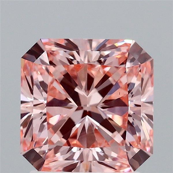 2.08 Carat Radiant Lab Grown Diamond, Fancy Intense Pink Color, VS1 Clarity
