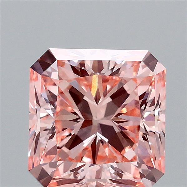 2.08 Carat Radiant Lab Grown Diamond, Fancy Intense Pink Color, VVS2 Clarity