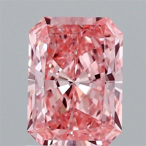 1.53 Carat Radiant Lab Grown Diamond, Fancy Vivid Pink Color, VS1 Clarity