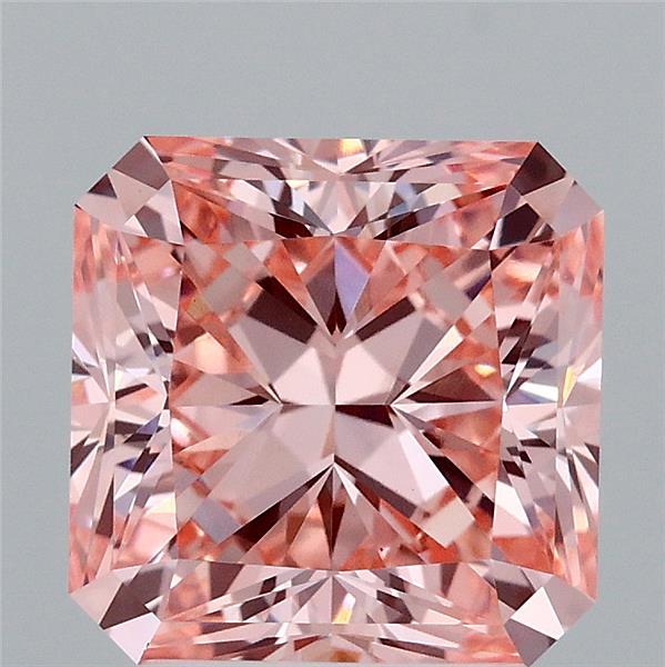 3.12 Carat Radiant Lab Grown Diamond, Fancy Intense Pink Color, VS1 Clarity