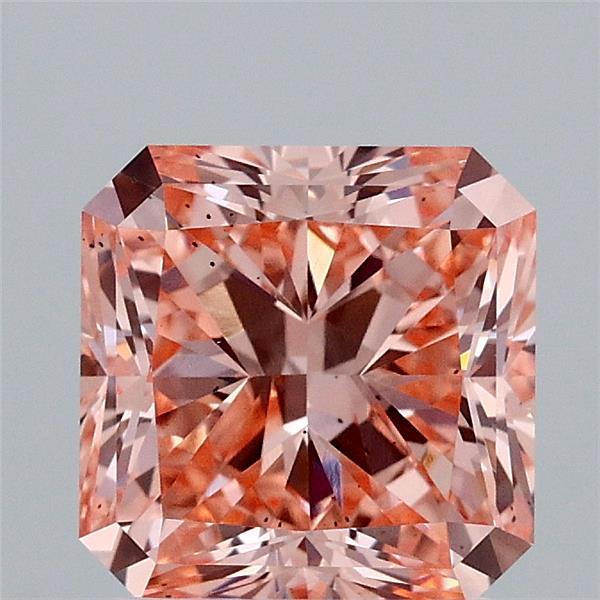 2.01 Carat Radiant Lab Grown Diamond, Fancy Intense Orangy Pink Color, VS2 Clarity