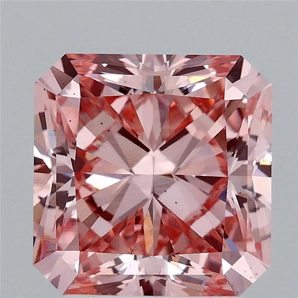 3.00 Carat Radiant Lab Grown Diamond, Fancy Intense Pink Color, VS2 Clarity