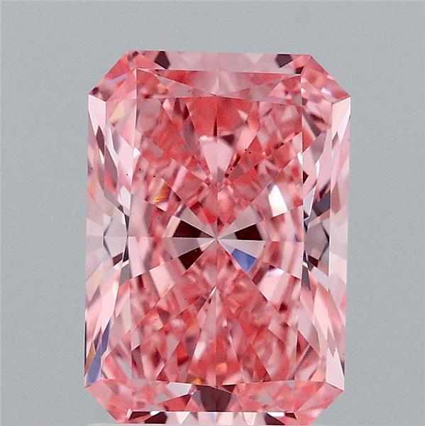 2.08 Carat Radiant Lab Grown Diamond, Fancy Vivid Pink Color, VS2 Clarity