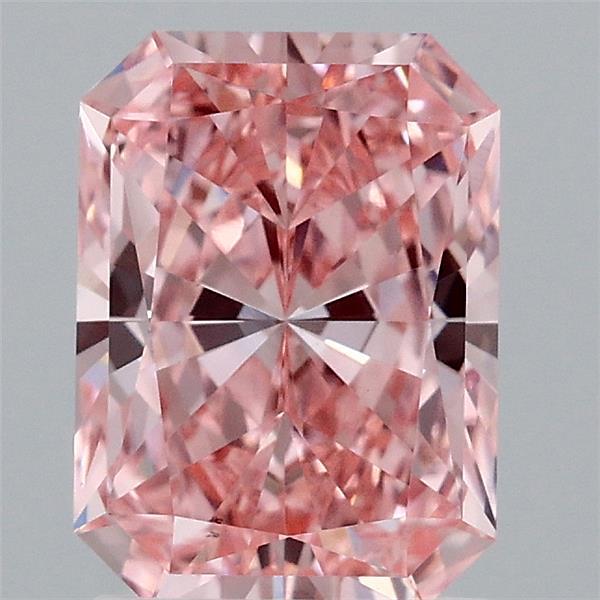 1.77 Carat Radiant Lab Grown Diamond, Fancy Vivid Pink Color, VS1 Clarity